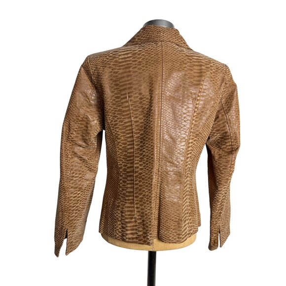 Pamela McCoy Authentic Vintage Camel Brown Genuine Leather Blazer Jacket - Picture 4 of 12